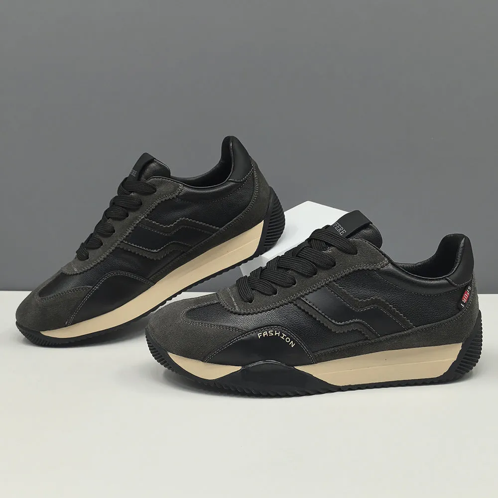 Men Fashion Patchwork Cowhide Casual Sneakers