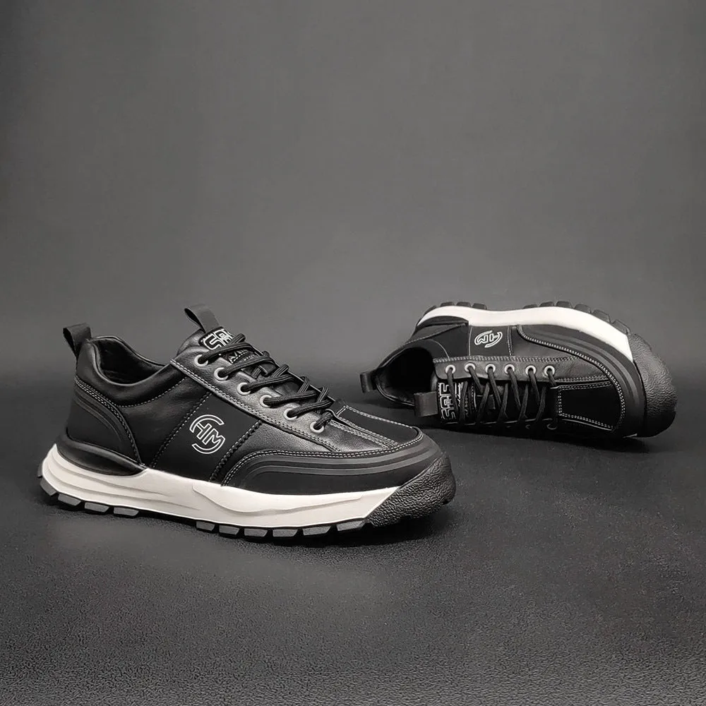Men Fashion Patchwork Leather Thick Soled Casual Shoes