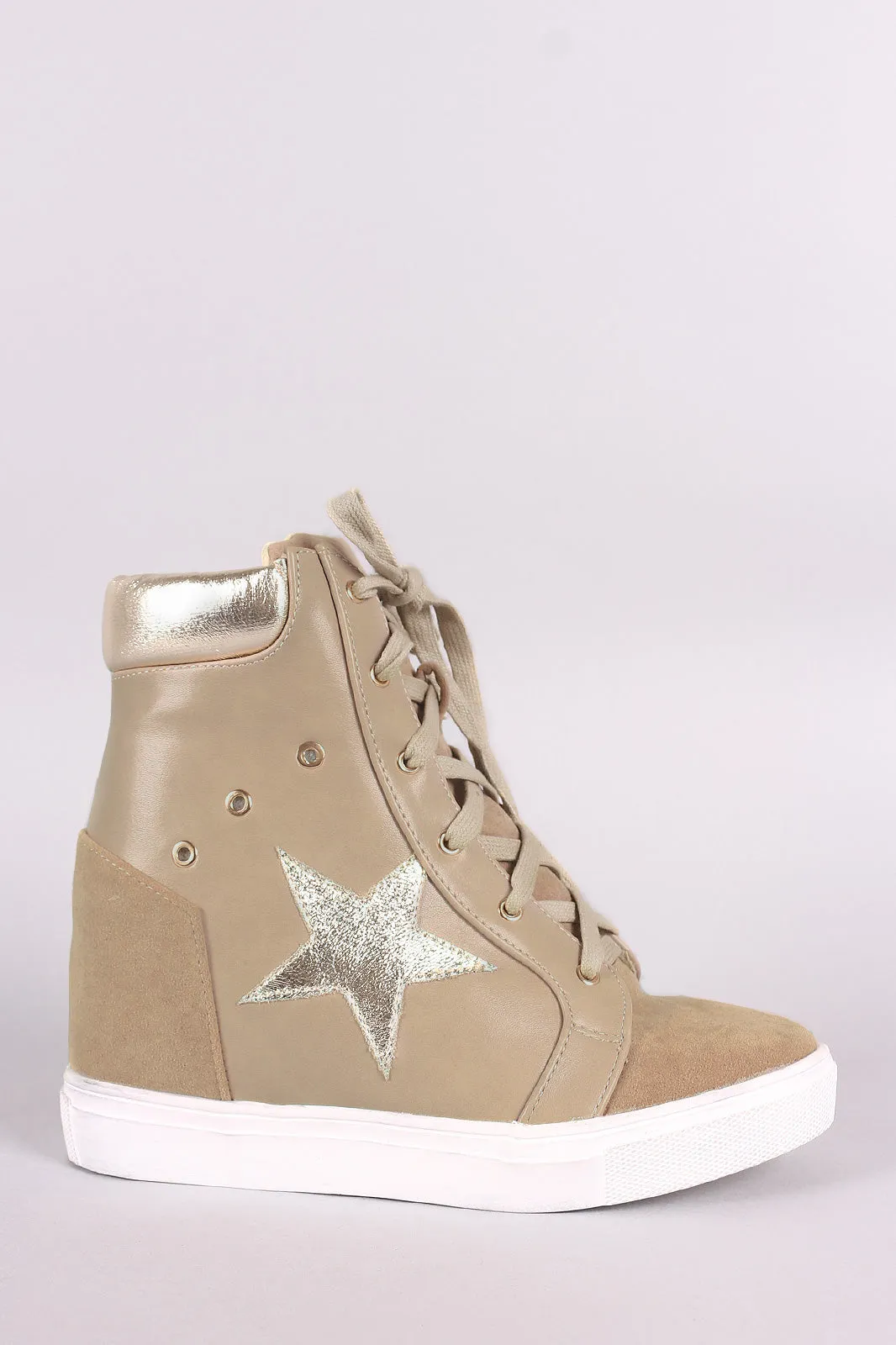 Metallic Star Lace-Up High Top Wedge Sneaker
