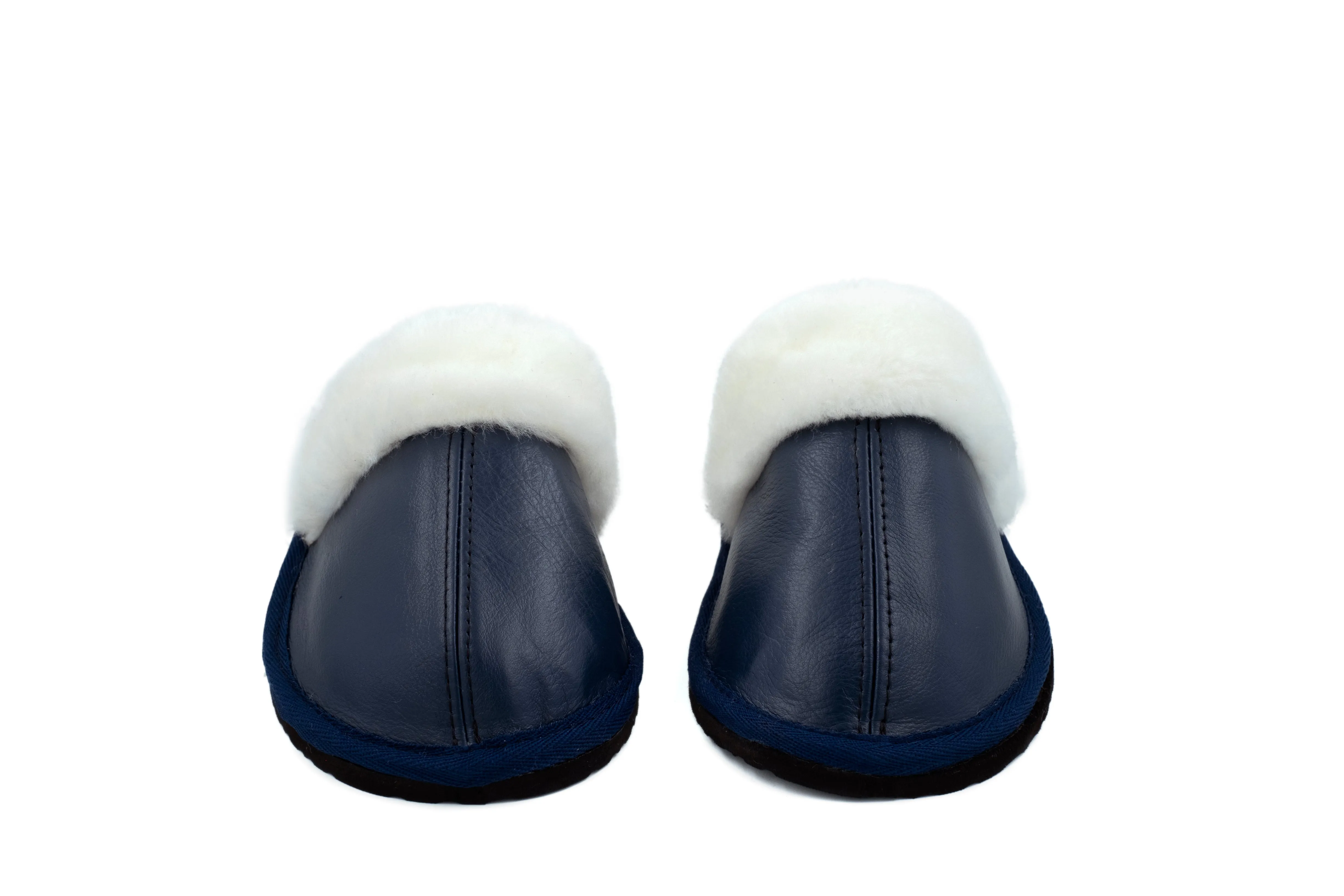 Mule | Navy Blue | Leather | Wool Collar