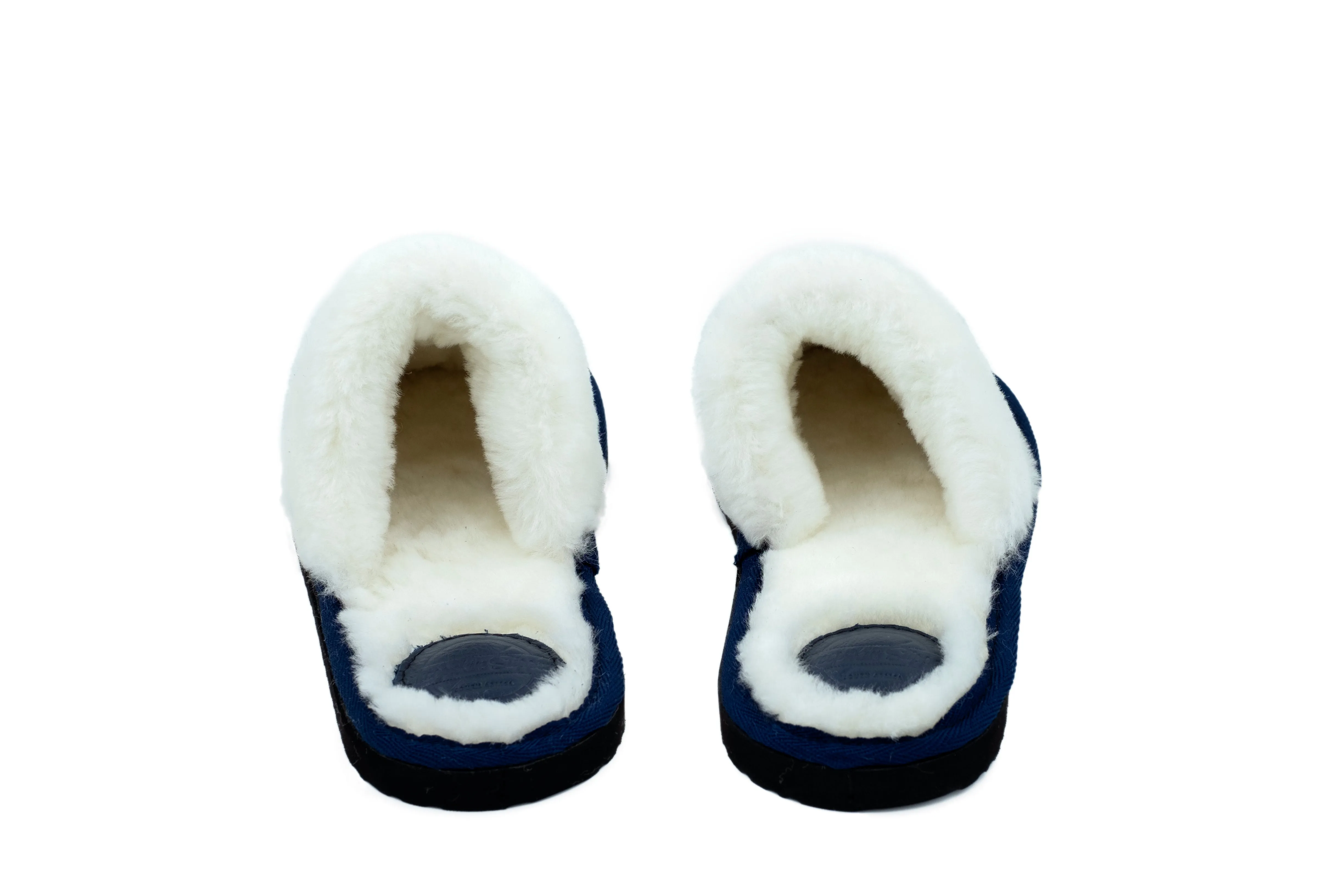 Mule | Navy Blue | Leather | Wool Collar