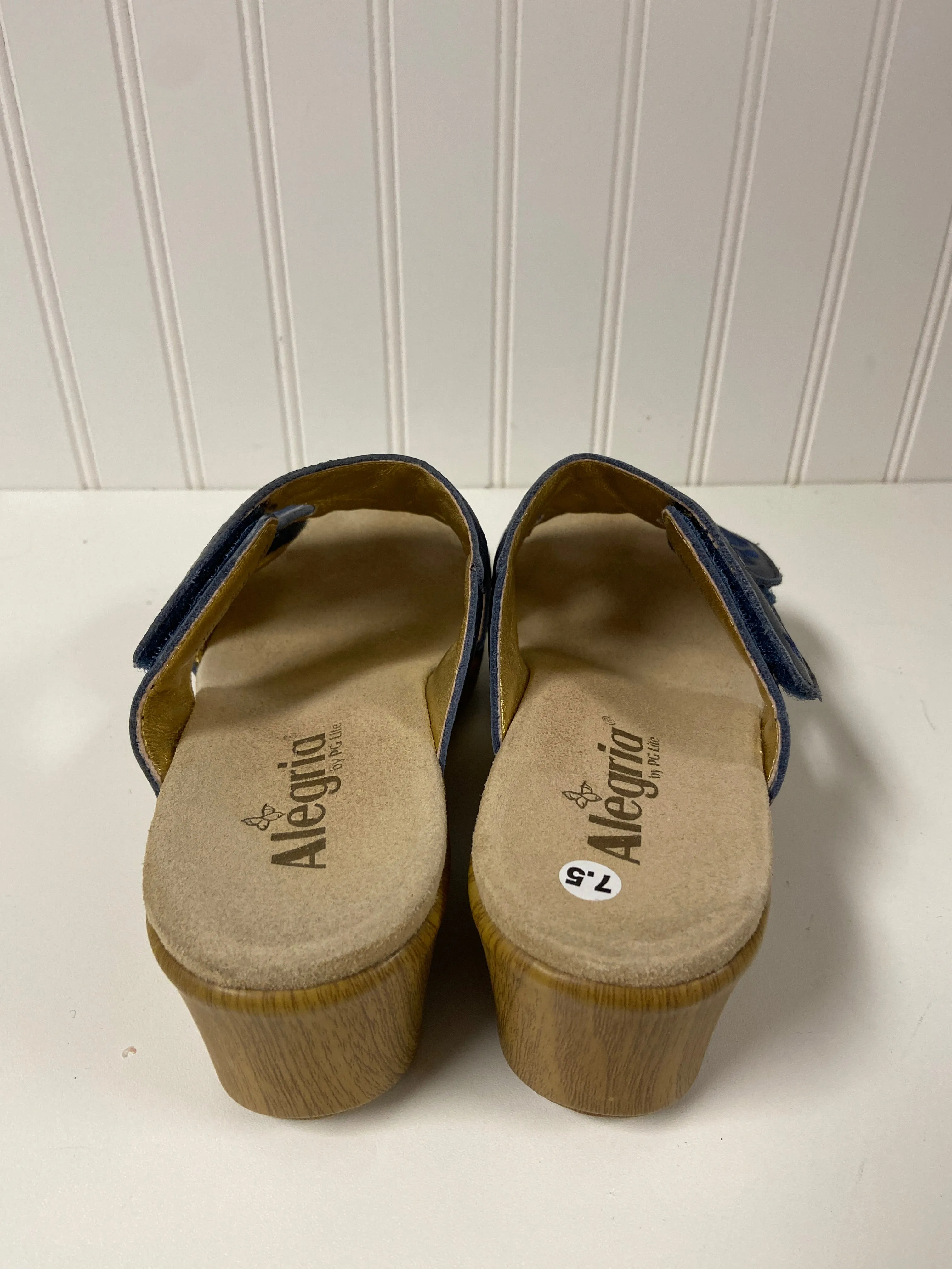 Navy Sandals Heels Wedge Alegria, Size 7.5
