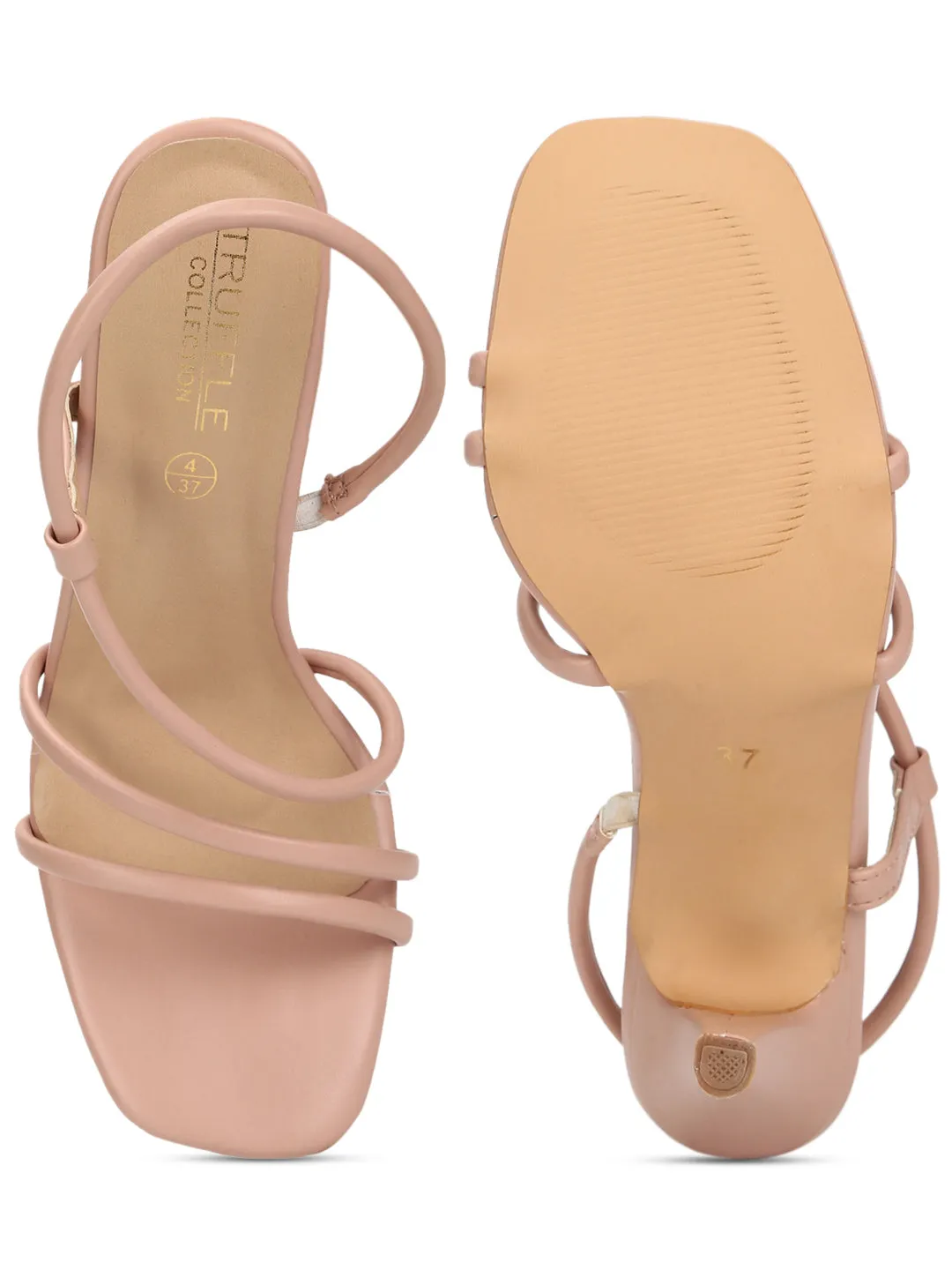 Nude PU Strappy Slip On Stilettos
