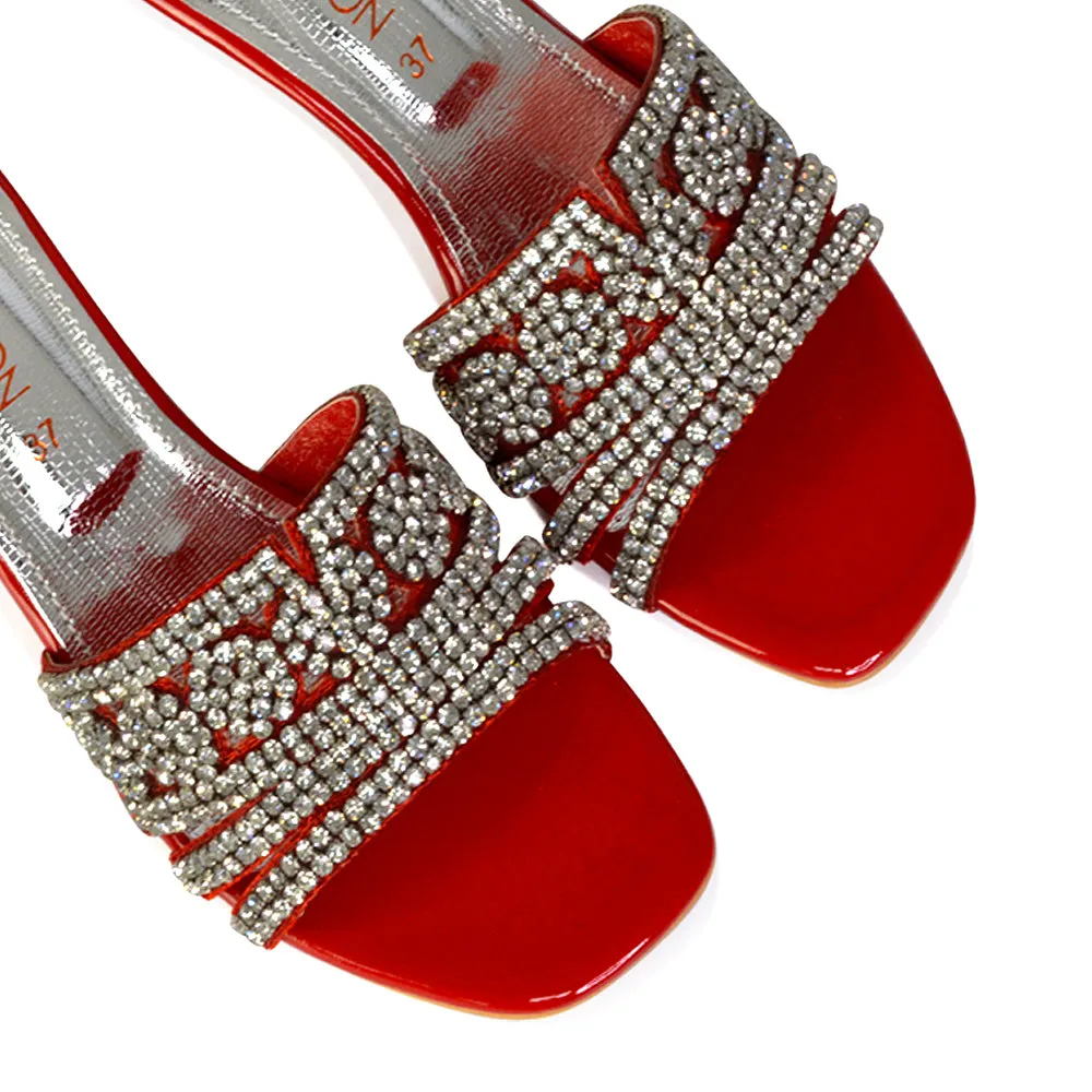 Olive Square Toe Embellished Diamante Wedge Heel Sandals in Silver