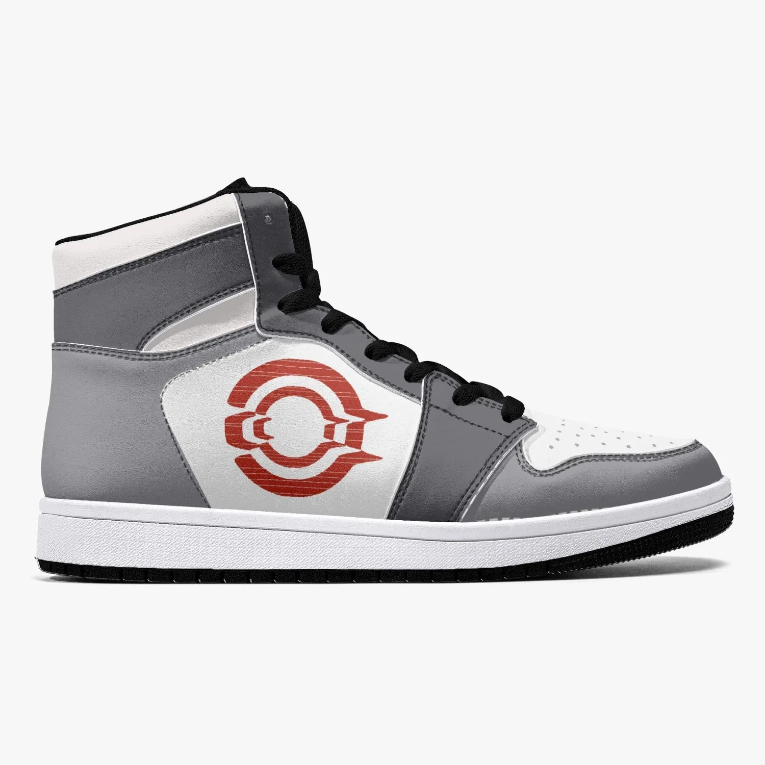 OOTAMAWAE Original Brand High-Top Leather Sneakers - Grey Red Logo