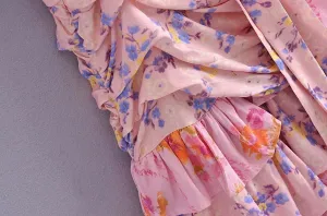 Patchwork Floral Print Mini Dress for Women Asymmetric Ruffled Sexy Party Dress Puff Sleeve Boho Beach Summer Dress 210415