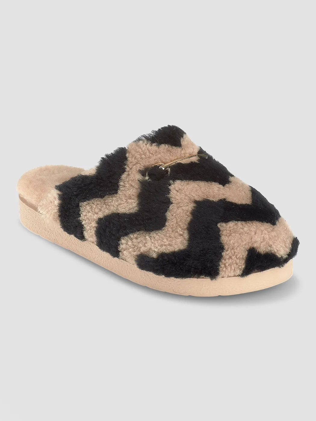 Patchwork Zigzag Slide - Brown
