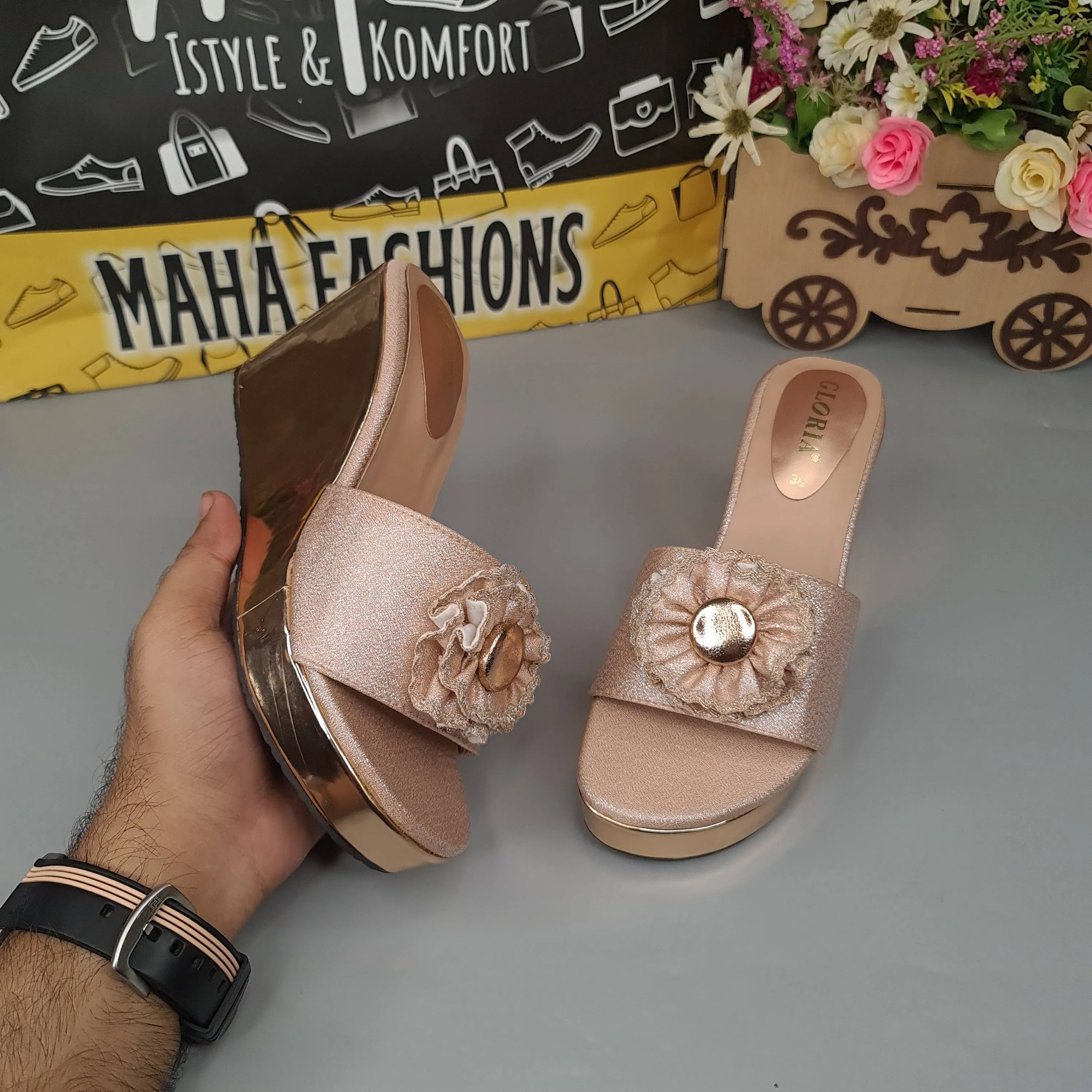 Peach Wedge Slippers