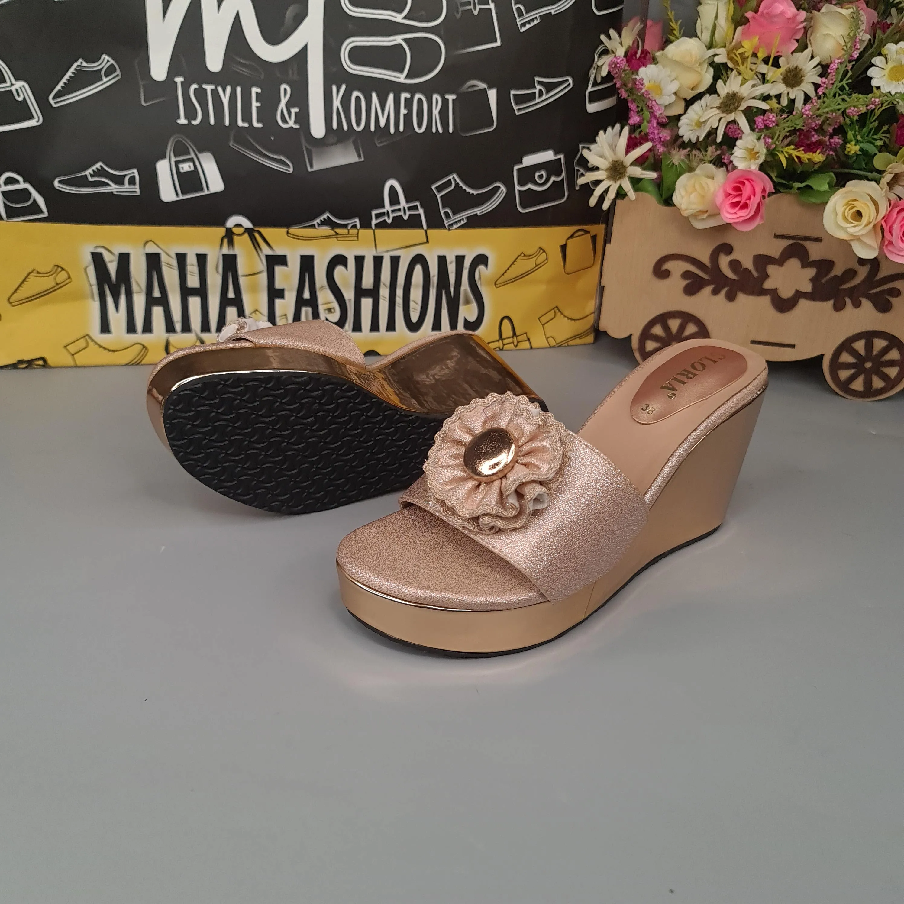 Peach Wedge Slippers