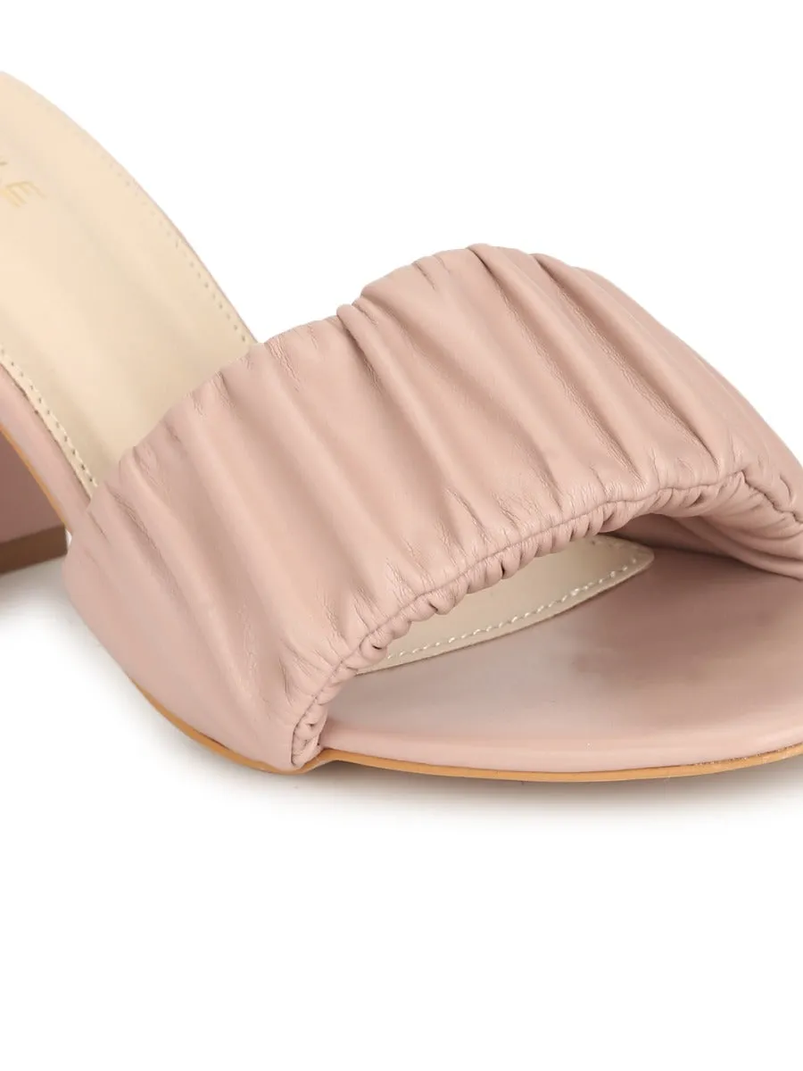 Pink PU Wrinkled Block Heel Mules