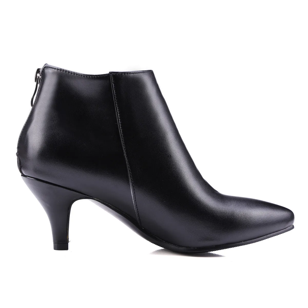 Pointed toe kitten heels booties with back zipper