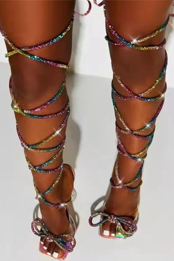 Purpdrank - Black Fashion Sexy Bandage Patchwork Square Out Door Shoes