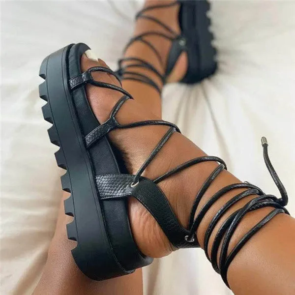 Purpdrank - Brown Fashion Casual Bandage Patchwork Solid Color Round Out Door Shoes