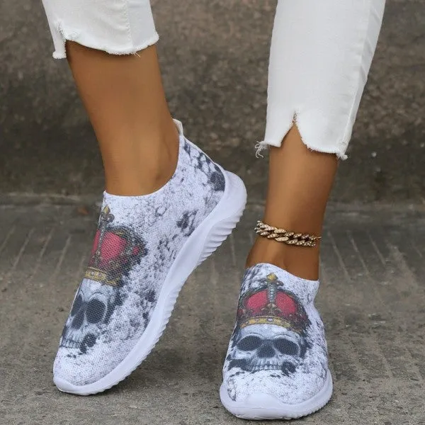 Purpdrank - Halloween White Casual Patchwork Printing Round Comfortable Shoes