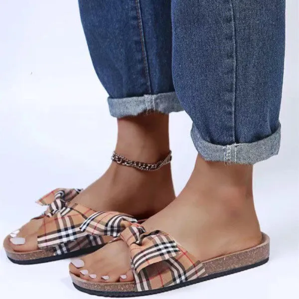 Purpdrank - Khaki Fashion Casual Patchwork With Bow Round Comfortable Shoes