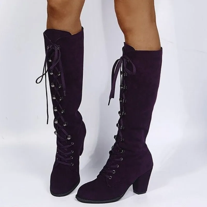 Purpdrank - Purple Casual Patchwork Frenulum Solid Color Keep Warm Shoes (Heel Height 2.36in)