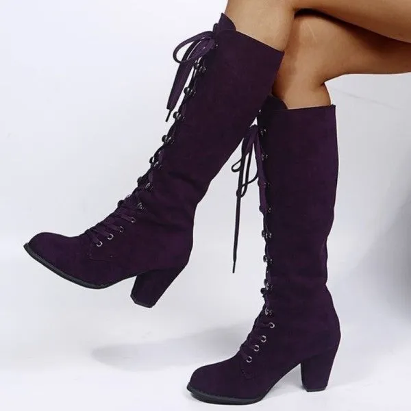 Purpdrank - Purple Casual Patchwork Frenulum Solid Color Keep Warm Shoes (Heel Height 2.36in)