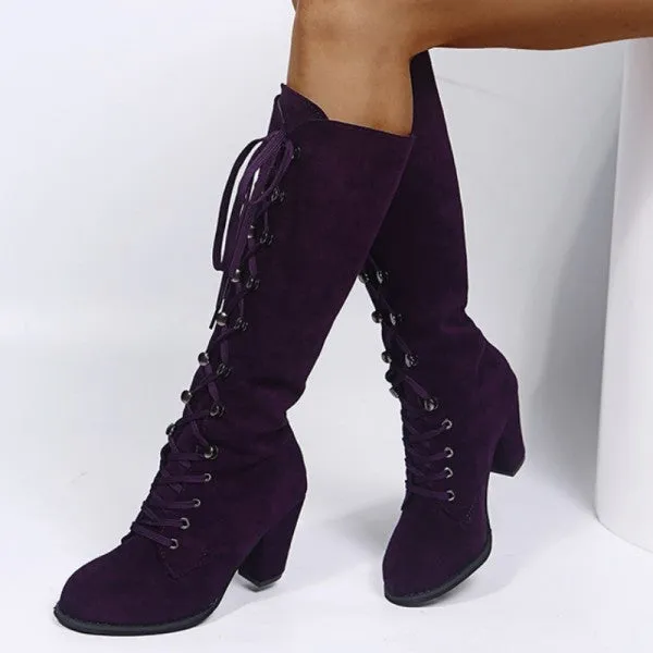 Purpdrank - Purple Casual Patchwork Frenulum Solid Color Keep Warm Shoes (Heel Height 2.36in)