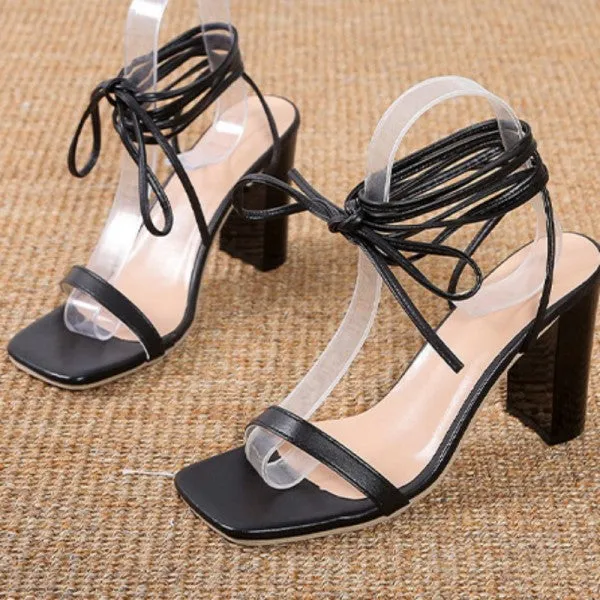 Purpdrank - White Casual Bandage Patchwork Printing Square Out Door Shoes (Heel Height 3.54in)