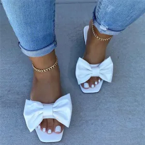 Purpdrank - White Fashion Casual Patchwork Solid Color With Bow Square Comfortable Shoes