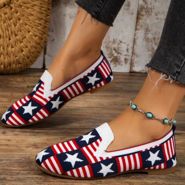 Purpdrank - White Red Casual Daily Patchwork Round Flats Shoes
