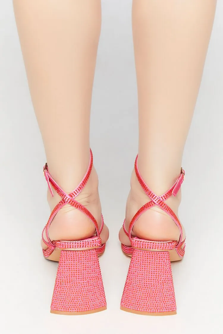 Rhinestone Open-Toe Flare Heels