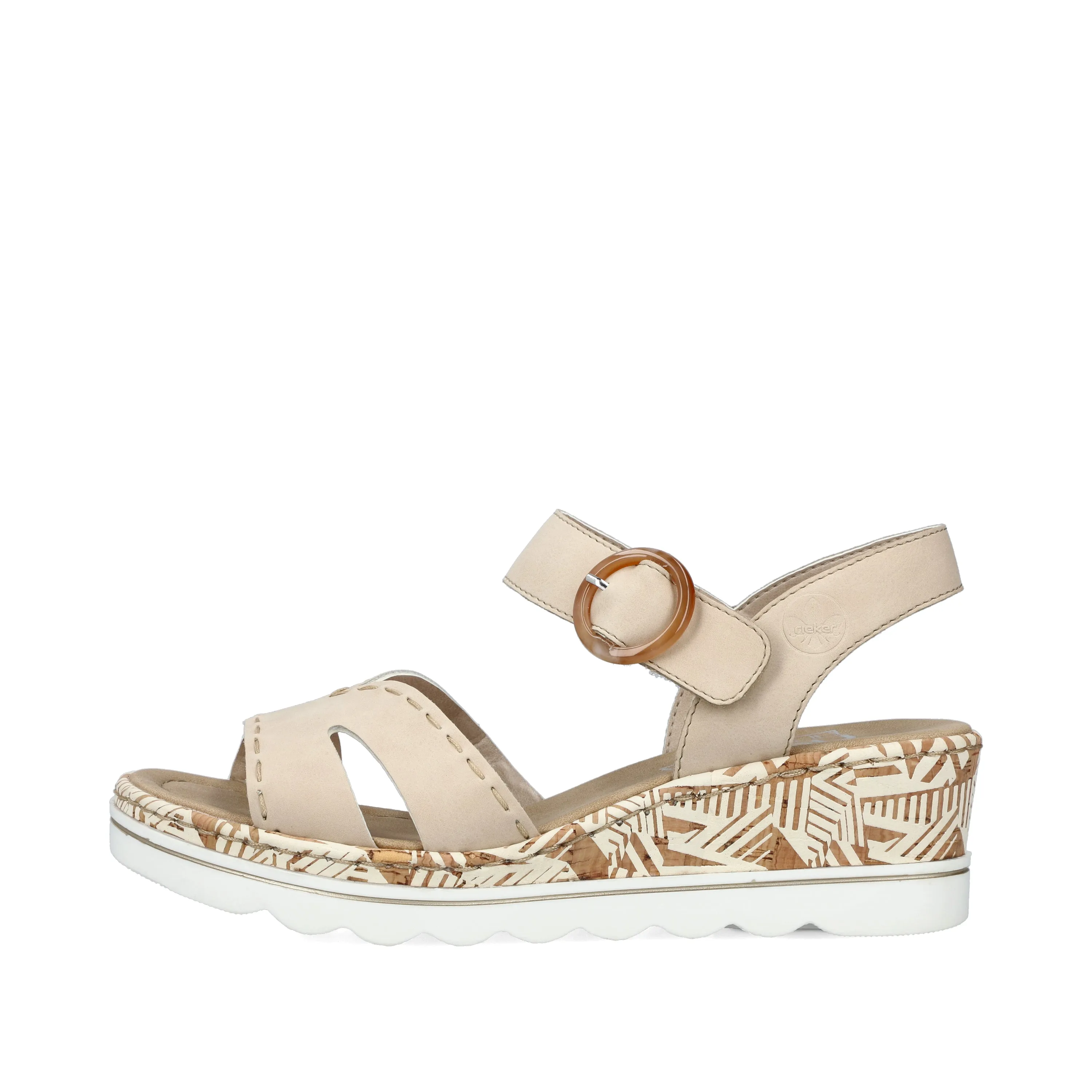 Rieker 67173-60 Cream Womens Casual Comfort Slingback Wedge Sandals