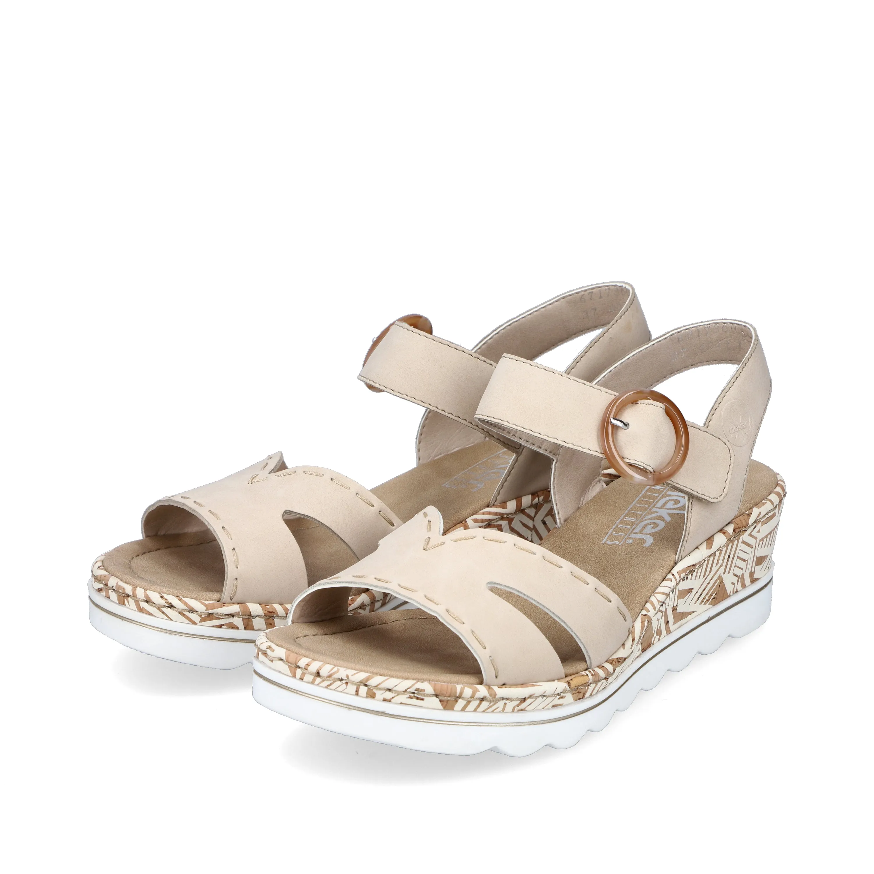 Rieker 67173-60 Cream Womens Casual Comfort Slingback Wedge Sandals