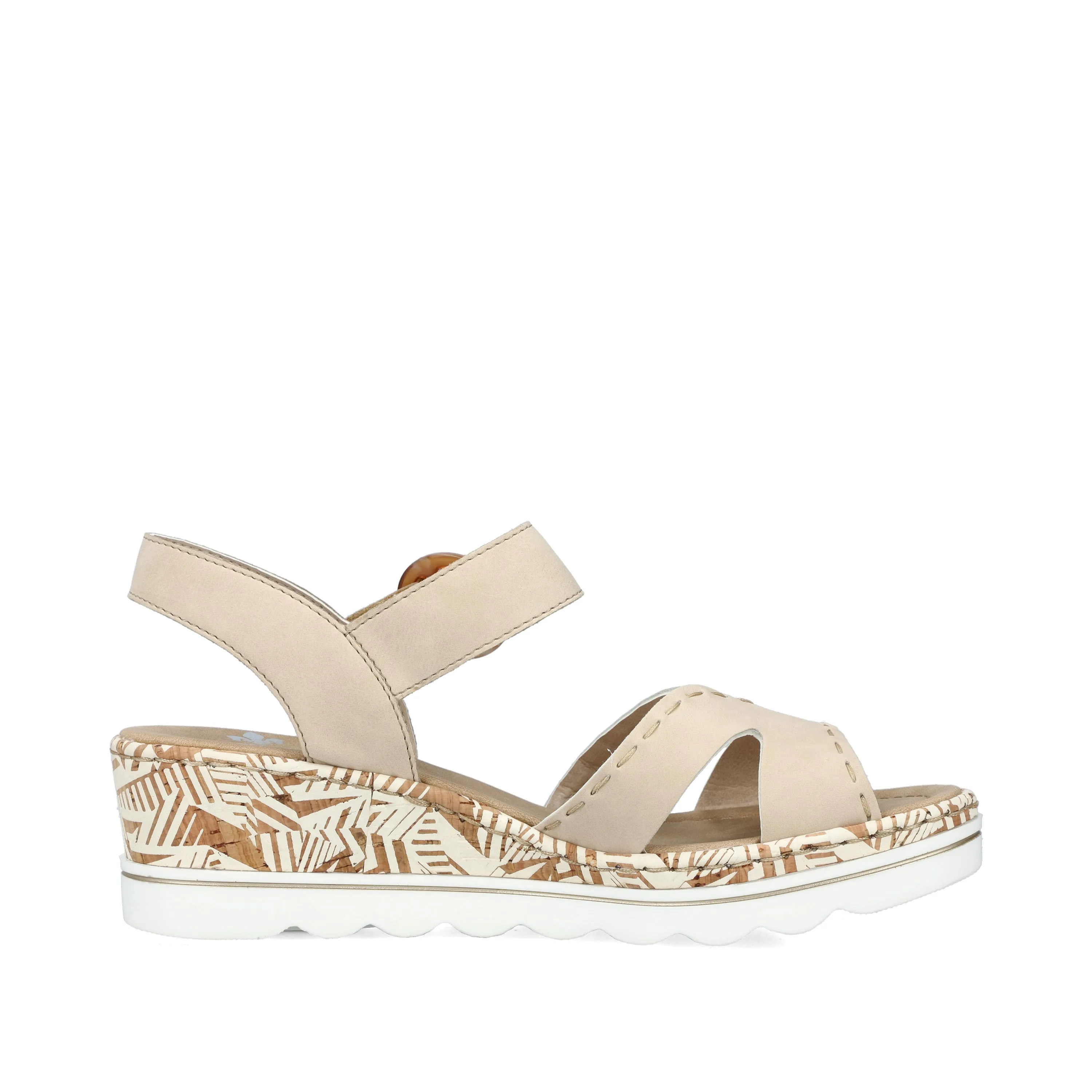 Rieker 67173-60 Cream Womens Casual Comfort Slingback Wedge Sandals