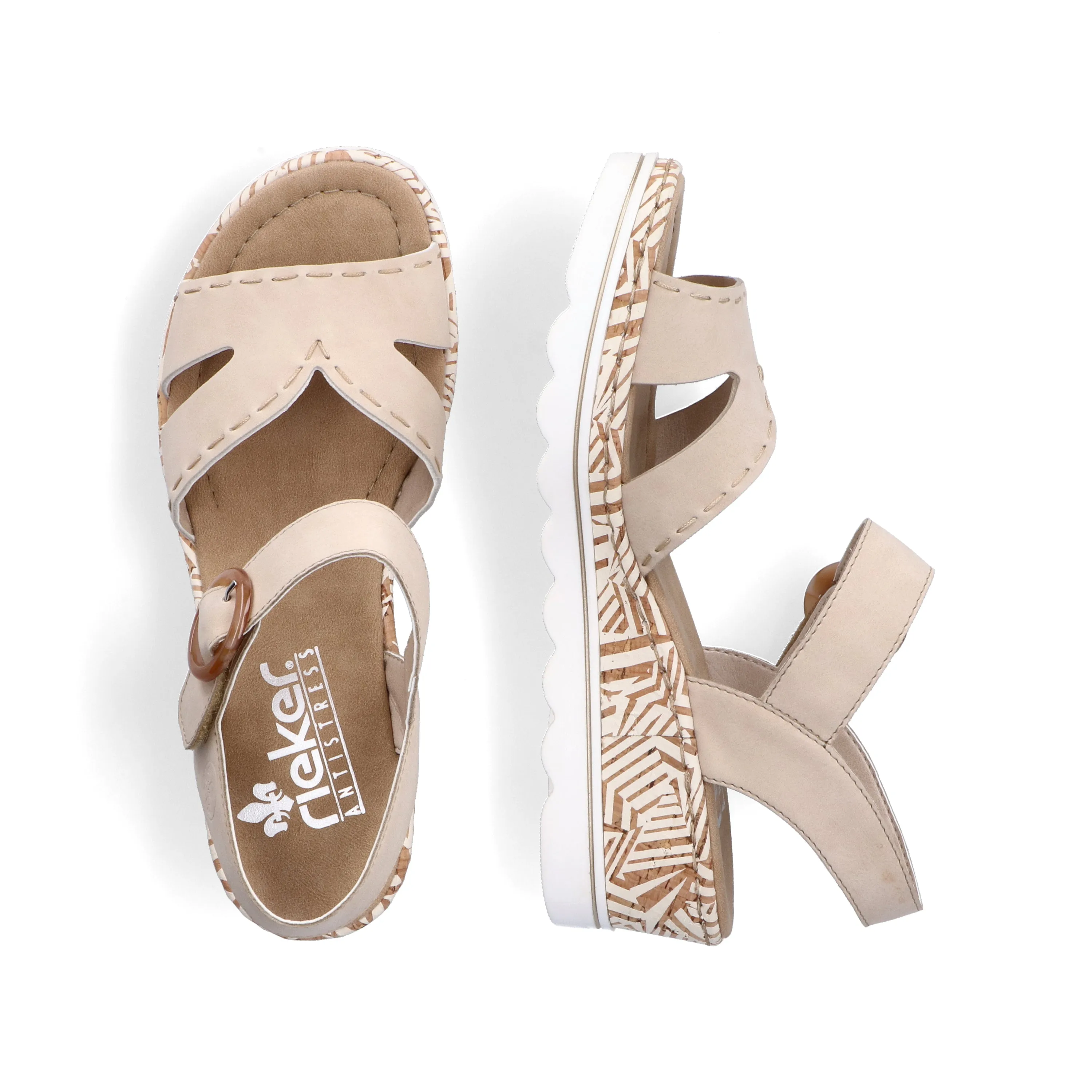 Rieker 67173-60 Cream Womens Casual Comfort Slingback Wedge Sandals