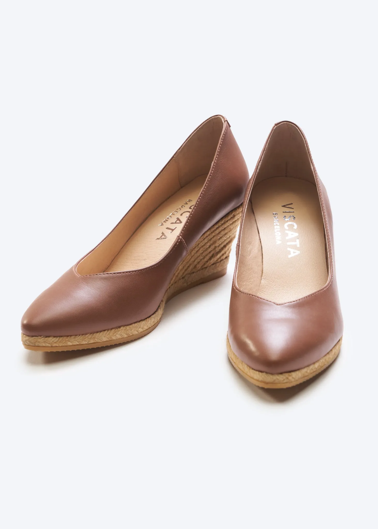 Roses Leather V Cut Espadrille Wedges