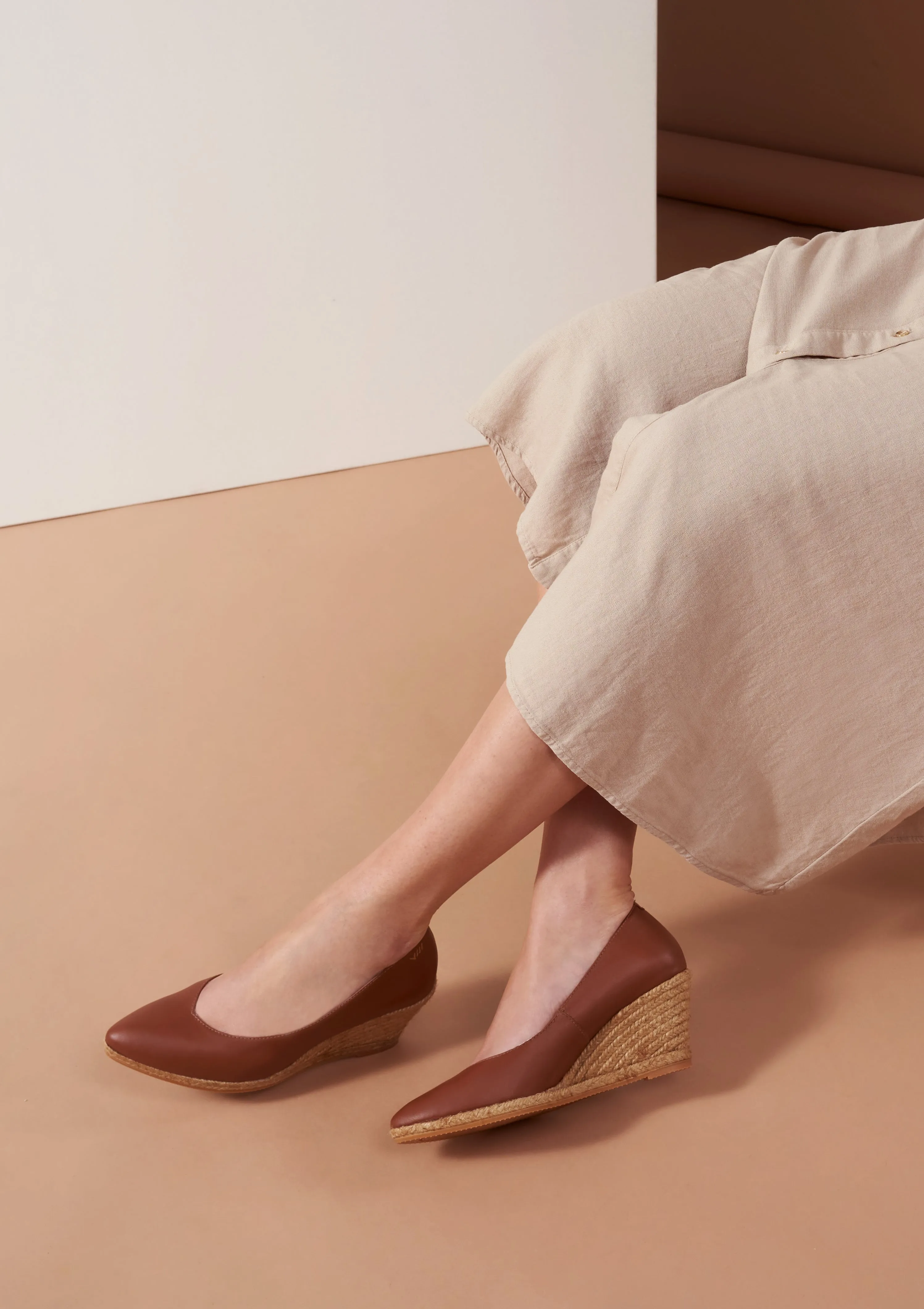 Roses Leather V Cut Espadrille Wedges
