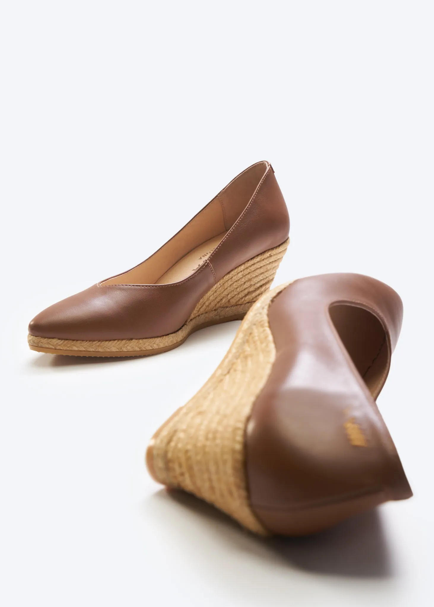 Roses Leather V Cut Espadrille Wedges