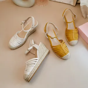 Sandals Flat High Heels Platform Straw Woven Wedge