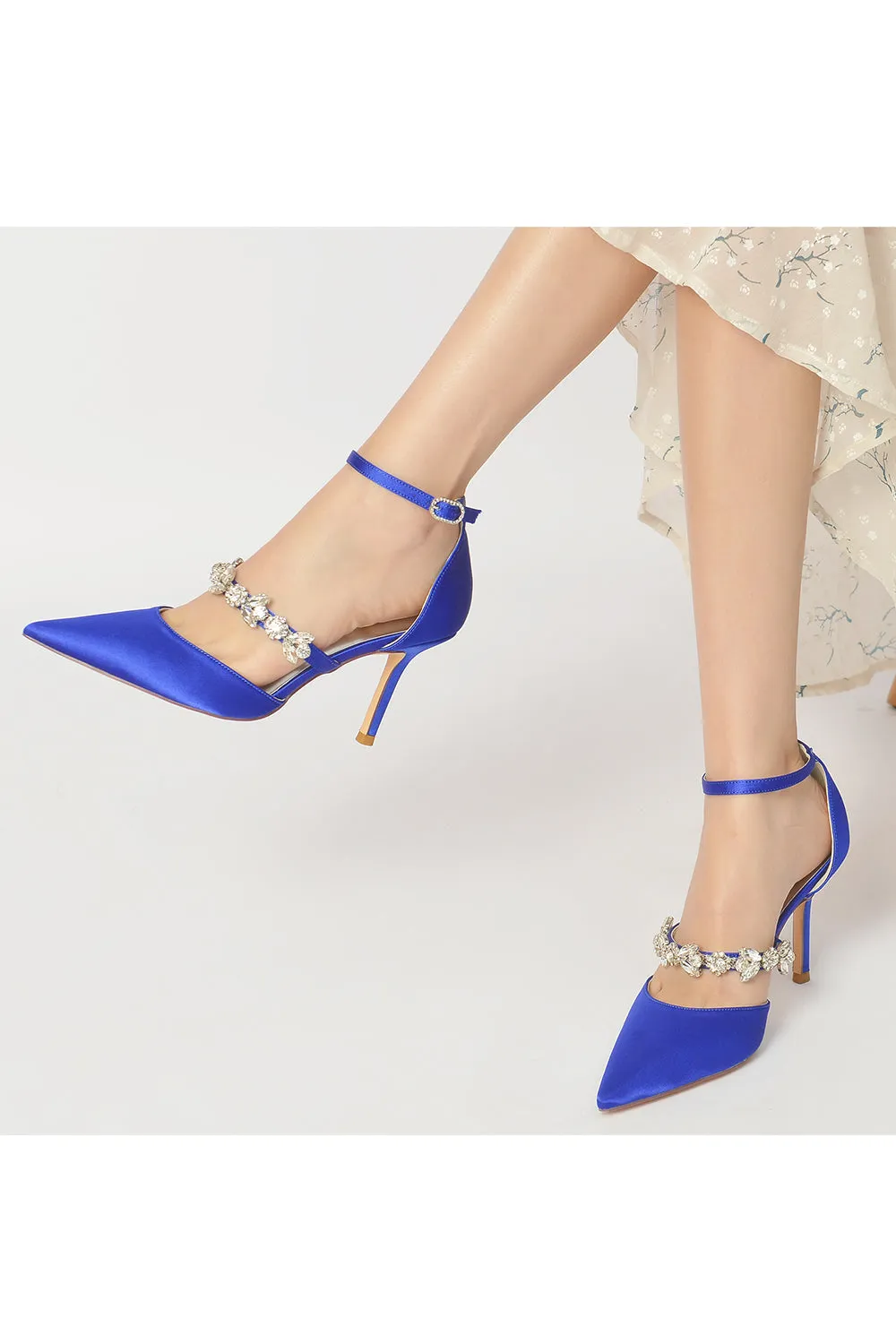 Satin High Heels with Rhinestone Strap