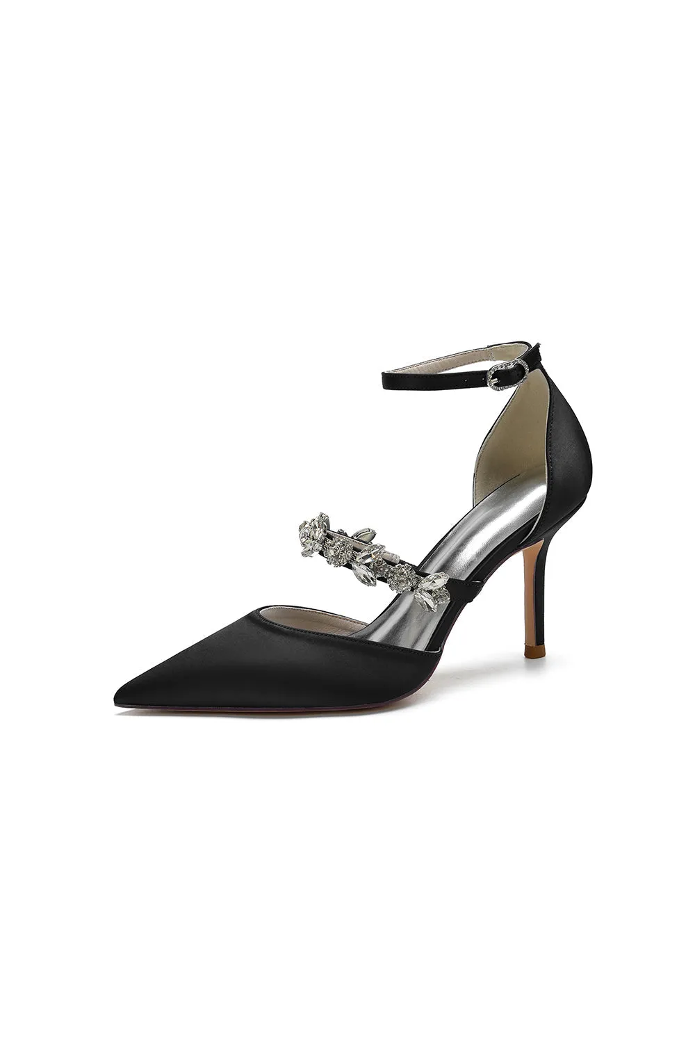 Satin High Heels with Rhinestone Strap