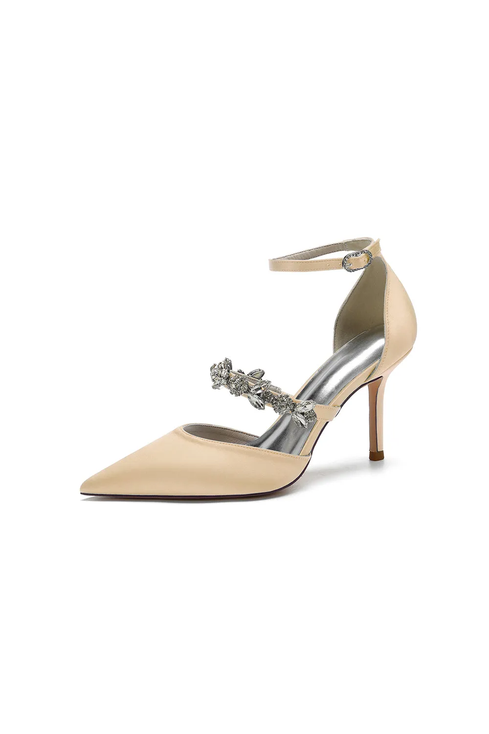 Satin High Heels with Rhinestone Strap