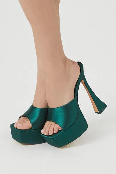 Satin Platform Spool Heels