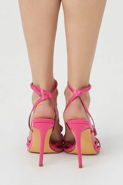 Satin Rhinestone Rose Stiletto Heels