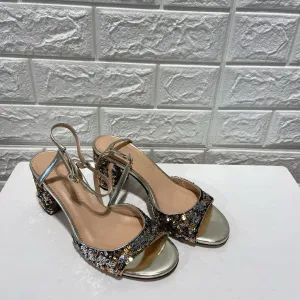 Sequin Lucie Ankle Strap Peep Toe Heels