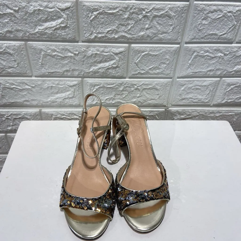 Sequin Lucie Ankle Strap Peep Toe Heels