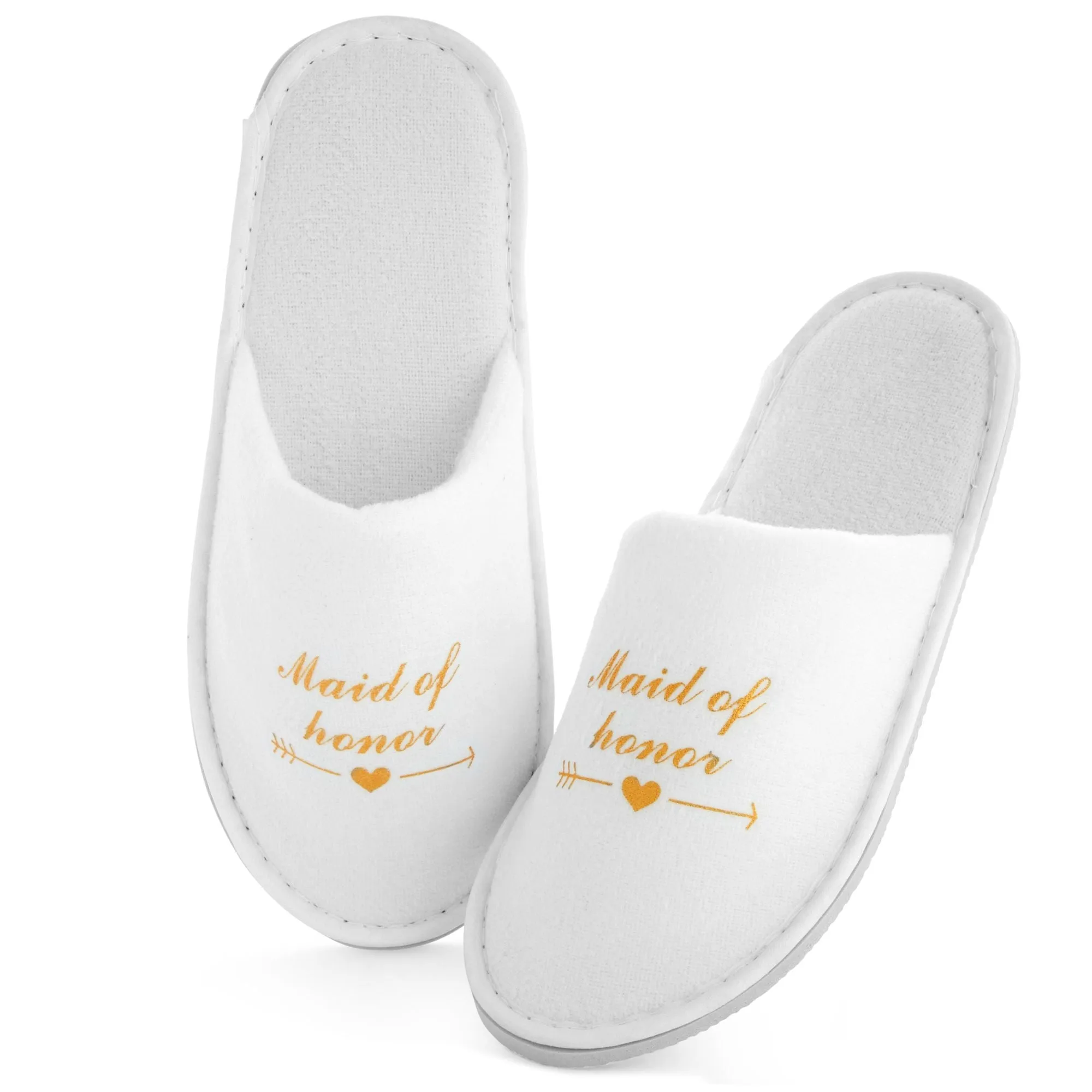 Set of 5 Bridesmaids Slippers for Bride, Bridesmaids, Maid of Honor, Wedding, Bridal Shower, Spa Party Favors (White, US Women's 6-9.5)