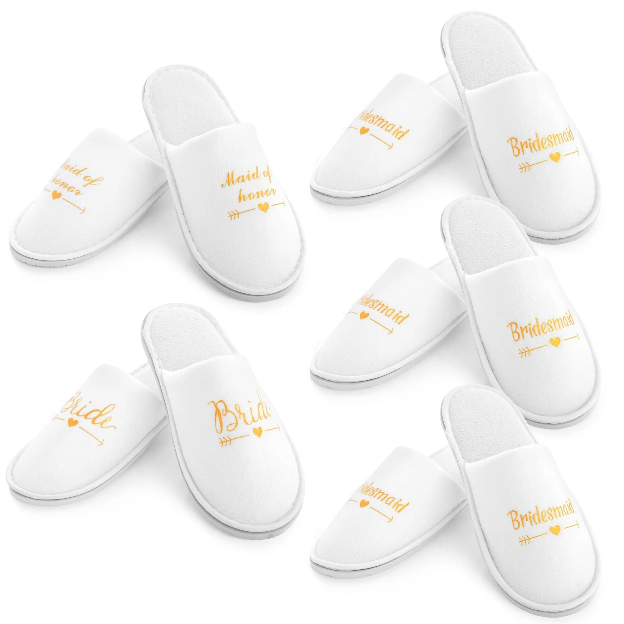 Set of 5 Bridesmaids Slippers for Bride, Bridesmaids, Maid of Honor, Wedding, Bridal Shower, Spa Party Favors (White, US Women's 6-9.5)