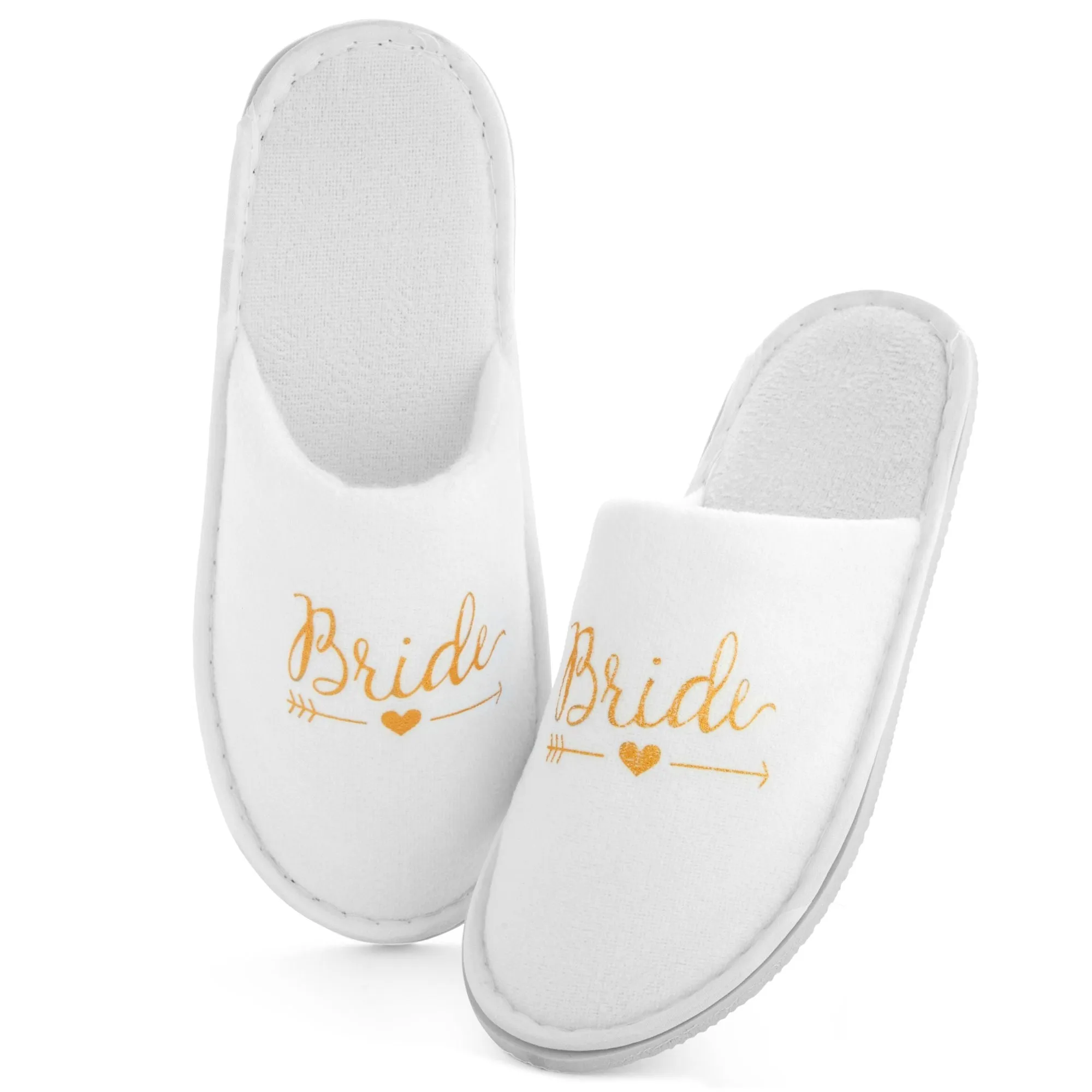 Set of 5 Bridesmaids Slippers for Bride, Bridesmaids, Maid of Honor, Wedding, Bridal Shower, Spa Party Favors (White, US Women's 6-9.5)