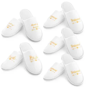 Set of 5 Bridesmaids Slippers for Bride, Bridesmaids, Maid of Honor, Wedding, Bridal Shower, Spa Party Favors (White, US Women's 6-9.5)