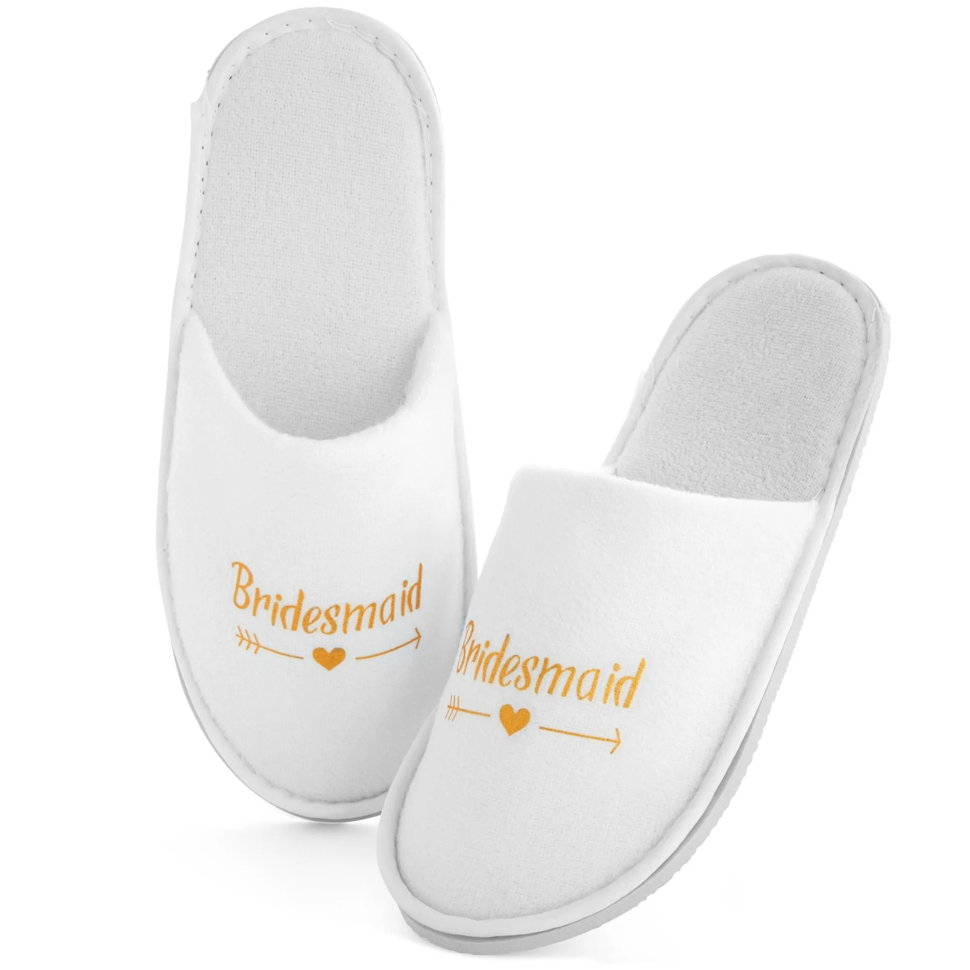 Set of 5 Bridesmaids Slippers for Bride, Bridesmaids, Maid of Honor, Wedding, Bridal Shower, Spa Party Favors (White, US Women's 6-9.5)