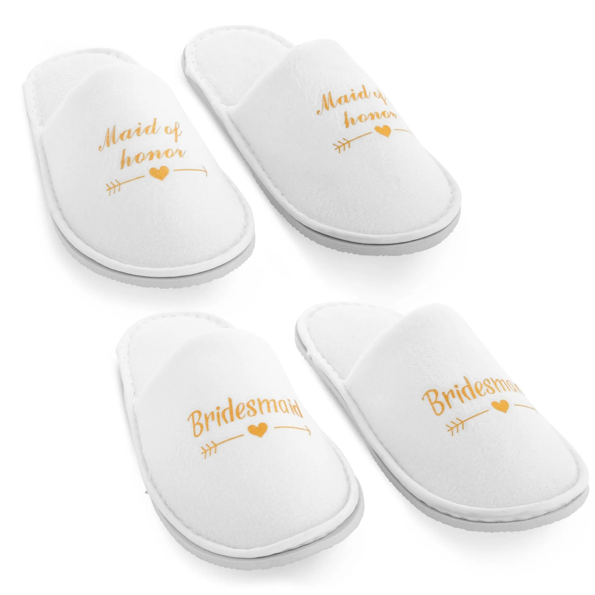 Set of 5 Bridesmaids Slippers for Bride, Bridesmaids, Maid of Honor, Wedding, Bridal Shower, Spa Party Favors (White, US Women's 6-9.5)