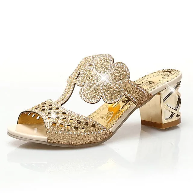 Sexy Peep Toe Hollow Out Crystal Luxury Summer Sandals For Woman