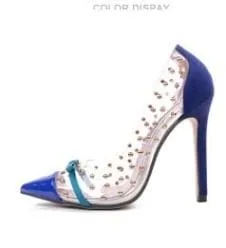 Sexy Rivets Bow Retro Clear Pointed Toe Super High Heels