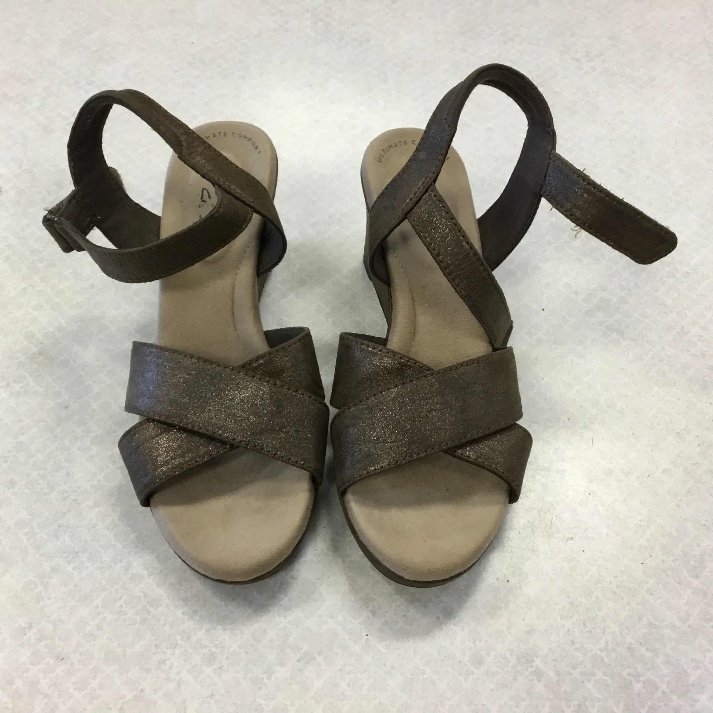 Shoes Heels Wedge By Clarks In Brown, Size: 6